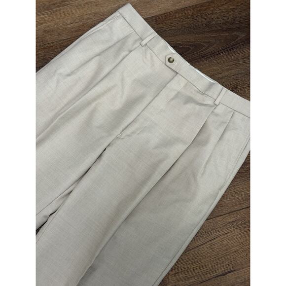 JoS. A. Bank Tan Suit 43L x 37 Pleat Wool Blend Houndstooth Tropical NWT $595 - Picture 4 of 8